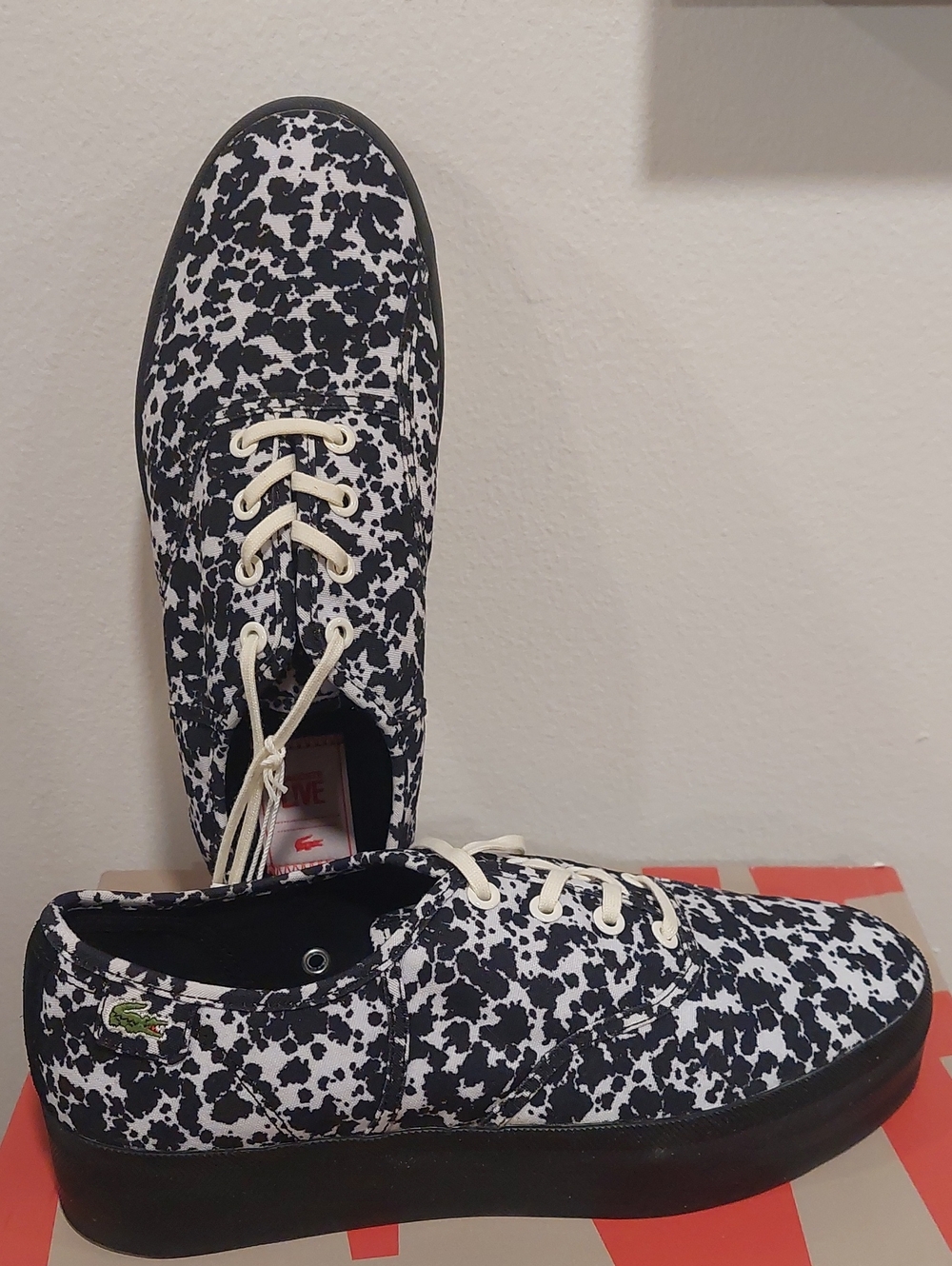 Lacoste LIVE Women’s Black & White Patterned Canvas Loafers